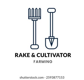 Rake and Cultivator line Icon Set . Vector Illustration