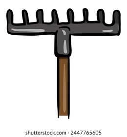 Rake Doodle Icon. Cartoon Color Illustration