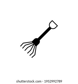 Rake farm icon  in solid black flat shape glyph icon, isolated on white background 