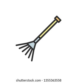 Rake flat color line icon.