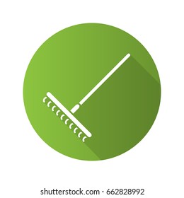 Rake flat design long shadow glyph icon. Vector silhouette illustration