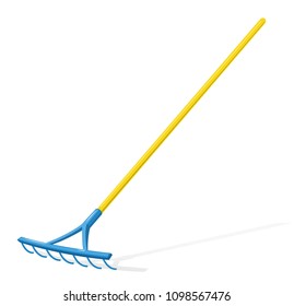 Rake. Garden tool. Cleaning equipment. Agricultural implement. Isolated white background. EPS10 vector illustration.
