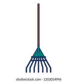 Rake garden tool isolated blue lines