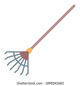 rake gardening tool in autumn using soft color and flat style