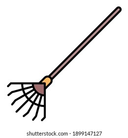 rake gardening tool in autumn using soft color and filled line style