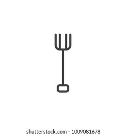 Rake gardening tool line icon, outline vector sign, linear style pictogram isolated on white. Pitchfork symbol, logo illustration. Editable stroke