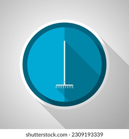 Rake, gradening tool symbol, flat design vector blue icon with long shadow