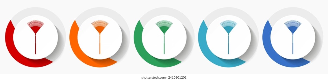 Rake, gradening too vector icon set, flat icons for logo design, webdesign and mobile applications, colorful round buttons