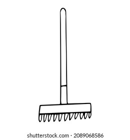 rake hand drawn doodle. vector, minimalism, scandinavian, monochrome, nordic garden tools sticker icon