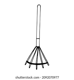 rake hand drawn doodle. vector, minimalism, scandinavian, monochrome, nordic garden tools sticker icon