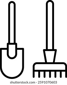 Rake And Hoe Line Vector Icon Design