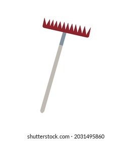 Rake. Household tool. Colorful vector isolated illustration hand drawn. Sharp farming instrument