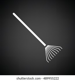 Rake icon. Black background with white. Vector illustration.