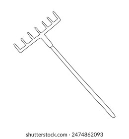 Rake icon. Black Outline Linear Sketch Drawing. Vector Outline Graphic Hand drawn illustration, Isolated object on white background. Gardening Equipment, Doodle style Design Object.