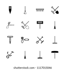 Rake icon. collection of 16 rake filled and outline icons such as gardening tool. editable rake icons for web and mobile.