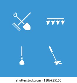 Rake icon. collection of 4 rake filled icons such as gardening tool. editable rake icons for web and mobile.