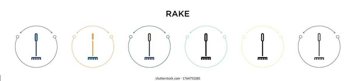 Rake icon in filled, thin line, outline and stroke style. Vector illustration of two colored and black rake vector icons designs can be used for mobile, ui, web
