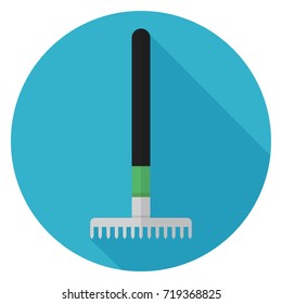 Rake icon. Illustration in flat style. Round icon with long shadow.