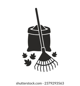 Rake icon. Leaf rake. Autumn cleaning. Vector icon isolated on white background.