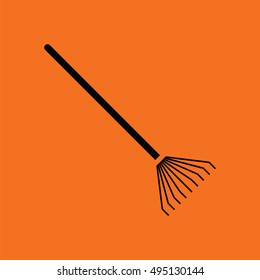 Rake icon. Orange background with black. Vector illustration.