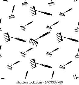 Rake Icon Seamless Pattern, Leaf Rake Icon Vector Art Illustration