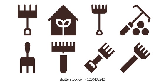  rake icon set. 8 filled rake icons. Simple modern icons about  - Rake, Garden