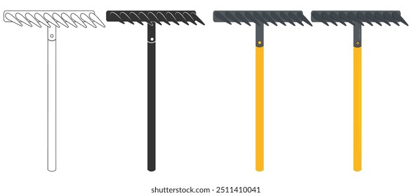 Rake icon set. Gardening tool