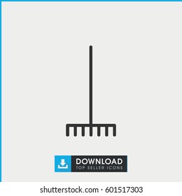 rake icon. simple outline rake vector icon. on white background.