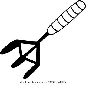 icono de rastrillo, pegatina. esbozar el estilo de doodle dibujado a mano. minimalismo monocromo. herramientas de jardín, horticultura