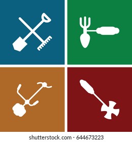 Rake icons set. set of 4 rake filled icons such as shovel and rake