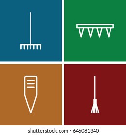 Rake icons set. set of 4 rake outline icons such as rake, plowing tool
