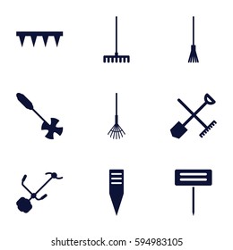 rake icons set. Set of 9 rake filled icons such as gardening tool