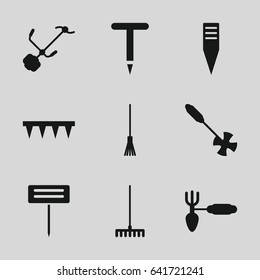 Rake icons set. set of 9 rake filled icons such as gardening tool, rake