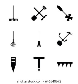 Rake icons set. set of 9 rake filled icons such as gardening tools