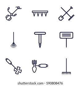 rake icons set. Set of 9 rake outline icons such as gardening tool