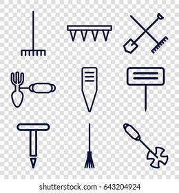 Rake icons set. set of 9 rake outline icons such as gardening tool