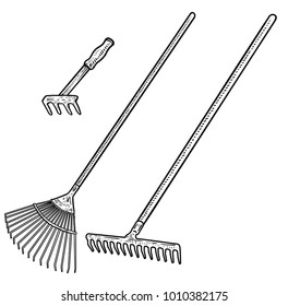 Rake illustration, drawing, engraving, ink, line art, vector