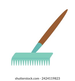 Rake isolated on white background. Colored illustration. Gardening concept. Tool for horticulture, agriculture, farming. Vector illustration. Cartoon design for poster, icon, card, logo, label