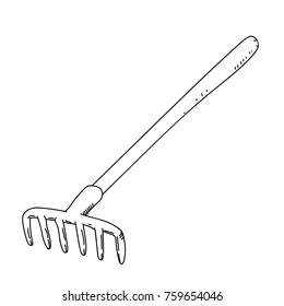 Rake isolated on white background, Black and White simple line Vector Illustration for Coloring Book - Line Drawn Vector Illustration.