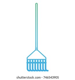 rake leaves with wooden stick in degraded green to blue color contour vector illustration