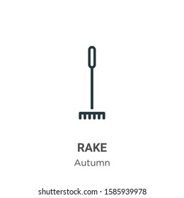 Rake outline vector icon. Thin line black rake icon, flat vector simple element illustration from editable autumn concept isolated on white background