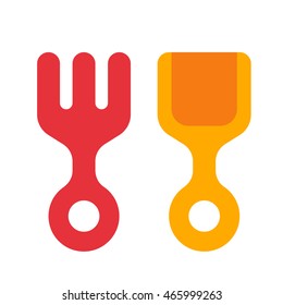 Rake and shovel for children sandbox icon in flat style on isolated background. Rake and shovel illustration