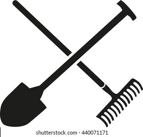 Rake with shovel crossed