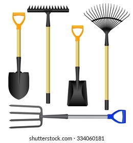 Rake, shovel, pitchfork set isolated. Vector illustration
