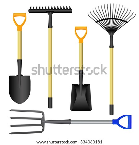 Rake, shovel, pitchfork set isolated. Vector illustration
