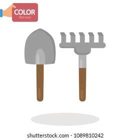 Rake and shovel simple basic flat color icon