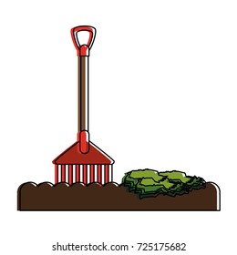 rake with soil and plant tool icon image 