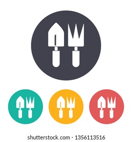 Rake and spade toolset illustration. Garden tools flat vector icon