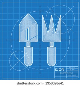 Rake and spade toolset illustration. Garden tools flat vector icon