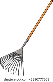 Rake tool for cleaning leaves, gardening and farm equipment . A Rake drawing vector isolated.